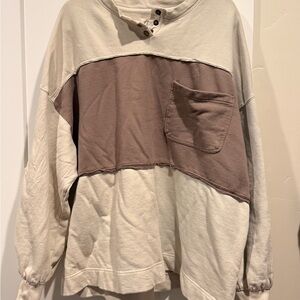 Free People Cream Snap-Button Henley Top